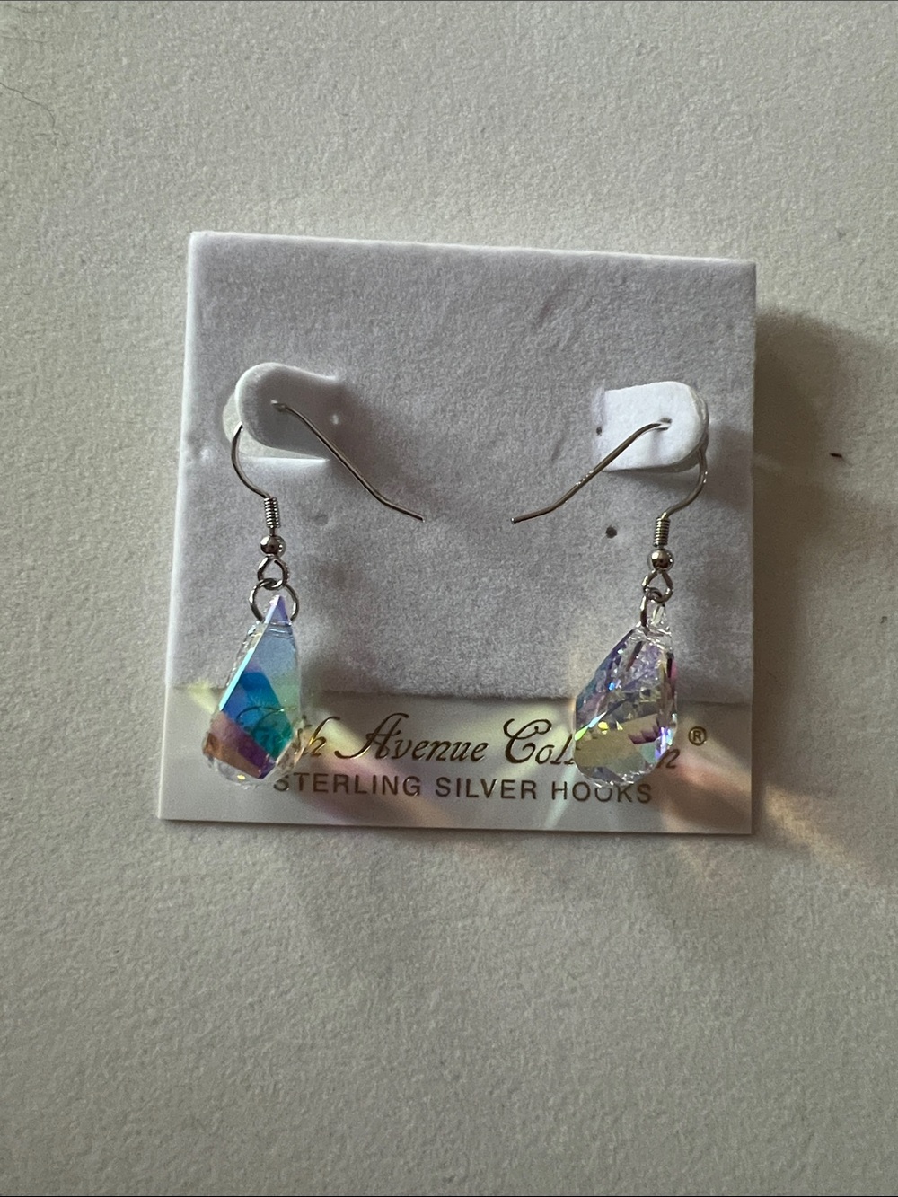 Iridescent Teardrop Crystal Dangle Earrings with Sterling Silver Hooks